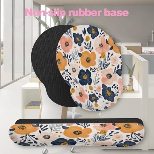 Abstract Groovy Flower Keyboard Wrist Rest Pad and Mouse Pad Wrist Support Set,3-in-1 Ergonomic Mouse Pad with Non-Slip Rubber Base for Home Office Game Computers Desk,