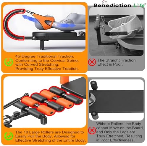 Electric Decompression Table for Neck & Back, No-Hang Inversion Traction Machine for Back Pain Relief, Adjustable Stretch Table, 440 LB Capacity, Spinal & Lumbar Traction Decompression Device (Orange)