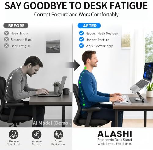 ALASHI 360° Rotating Laptop Stand, Multi-Angle, 10-17", Black