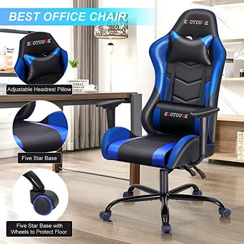 Blue PC Racing Ergonomic High Back Massage Gaming Recliner