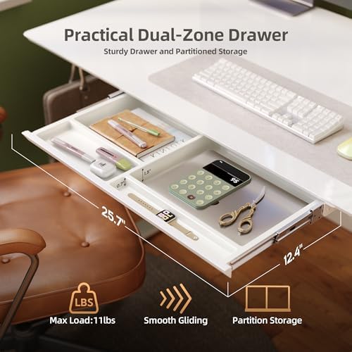 INNOVAR Glass Standing Desk with Drawers 40×24 Inch Super White