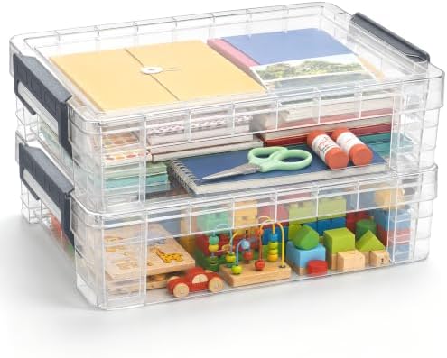 Sooez 2 Pack Large Storage Bins with Lids, Clear Plastic Storage Containers