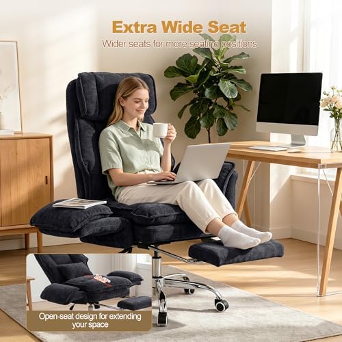 Office Chair with Flip Armrests & Foot Rest,Criss Cross Legged Home Office Desk Chair with Pet Seat,Ergonomic Reclining Computer Gaming Chair,High Back Executive Chair with Lumbar Pillow,Black