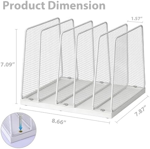 LEKETREE Small Desk File Organizer, 5-Section Upright File Sorter, Vertical File Folder Holder, Mesh Metal Wood Office Desktop Organization for Document, Magazine, Books and more (White)