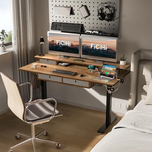 FiCiHi 63x30Inch Standing Desk with Drawers,Electric Height Adjustable Desk