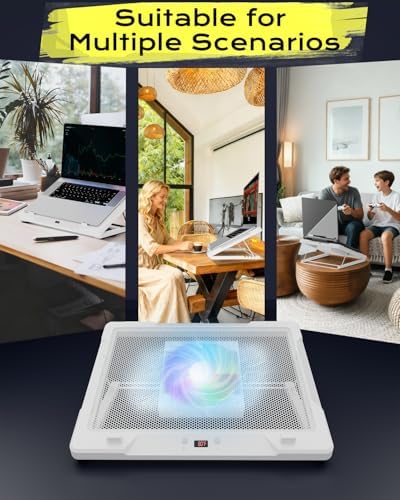 DEPGI Laptop Cooling Pad, Laptop Cooler Stand with 5.5" Movable Fan Easy to Clean, Auto Temp Sensor & 3-Speed Manual Control, Ultra Quiet ≤40dB for 14–17.3 Inch Laptops, White