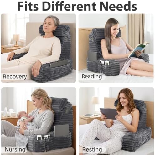 ENITYA 19" Large Back Pillow for Bed Sitting Up with Armrests & Big Pockets