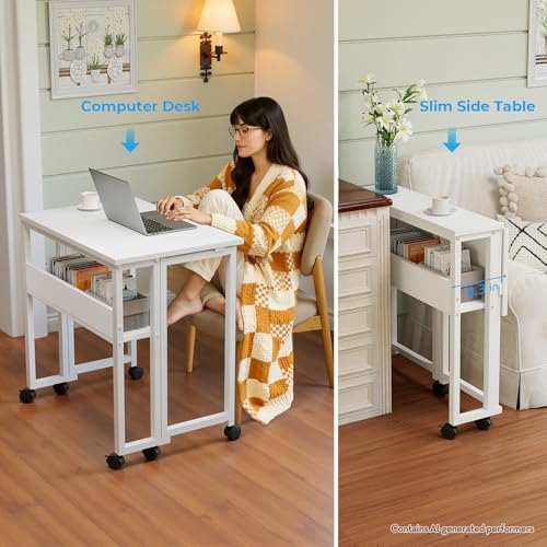 GreenForest Folding Desk with Wheels, 24.8" Rolling Table for Small Spaces