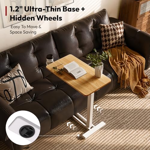 SANODESK 32''Pneumatic Adjustable Overbed Bedside Table with Hidden Casters