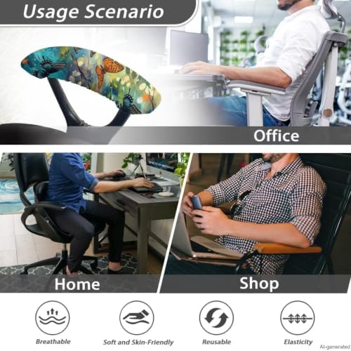 Butterfly Print Office Chair Arm Rest Slipcovers Covers Set of 2 Soft Stretchy Computer Chair Armrest Cover with Elastic Edge Universal Fits Rotating Desk Gaming Chairs