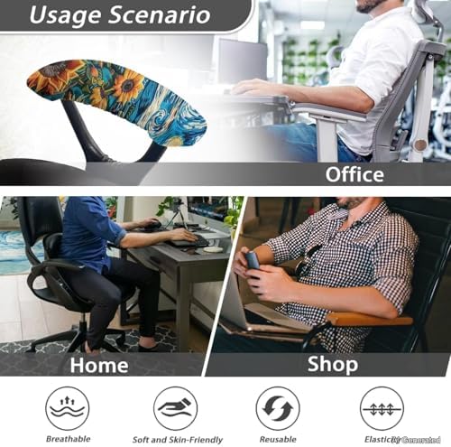2 Pieces Chair Armrest Slipcovers, Sunflowers Print Office Chair Arm Pad Covers, Skin Friendly Stretchy Office Chair Armrest Covers for Men Women
