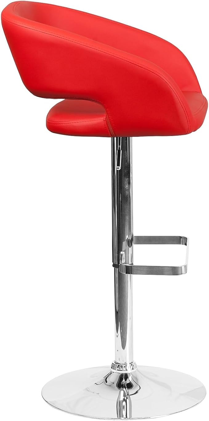 Flash Furniture Erik Comfortable & Stylish Contemporary Barstool with Rounded Mid-Back and Foot Rest, Adjustable Height - Red Vinyl with Chrome Base