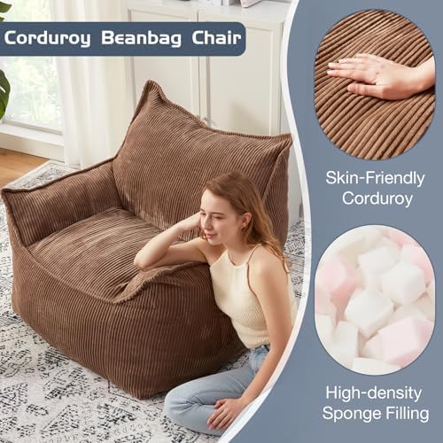 EBENCHICO Giant Bean Bag Chair for Adults, Corduroy Large Bean Bag Chairs for Teens with Armrests, Comfy Adult BeanBag Chair Sofa Couch with Filler Included for Bedroom Living Room