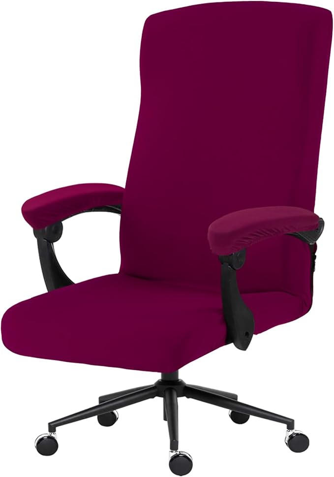 DIVA EN CAMINO DEC Stretch Computer Office Chair Cover with Armrest Covers Durable Zipper Universal Spandex Rotating Boss Chair Slipcovers Anti-dust Soft Desk Chair Seat Protector, Wine Red