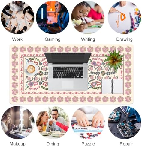 QIYI PU Leather Large Mouse Pad, Waterproof Desk Mat, 31.5" x 15.7", Suzani