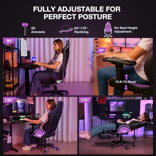 Douxlife 7-Point Massage Gaming Chair with Footrest, 400lbs Heavy Duty