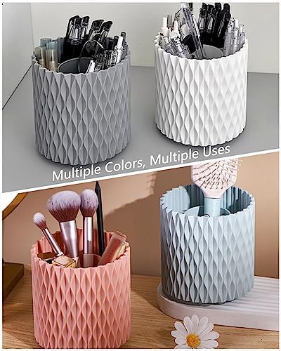 Lebenrich Rotating Pen Pencil Holder for Desk, 5 Slots Unique Grey Desk Pen Organizer Easthetic Desktop Supplies and Accessories for Women Girls, Pen Cup Pencil Caddy for Office Home Art Supply