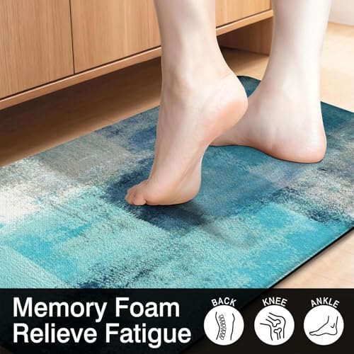 Anti Fatigue Kitchen Mats, 17.3"x47"+17.3"x29", Teal