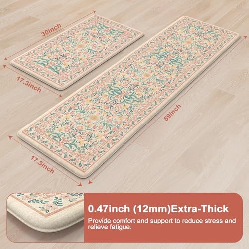 Collive Anti Fatigue Mats for Kitchen Floor, Padded Rugs 17"x59"+17"x29"