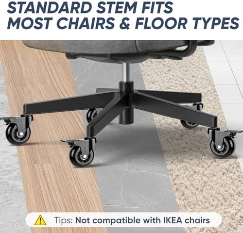 TICONN Office Chair Wheels, 3" Caster Wheels for Tile Carpets, Set of 5