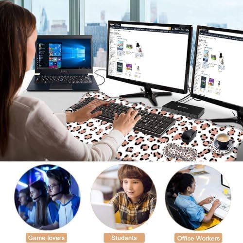 Mouse Pad with Wrist Support + Desk Mat + Coaster 3 in 1 Set, XL Large Gaming Mousepad Ergonomic Mouse Pads for Desk Computer Laptop Office,Leopard Print