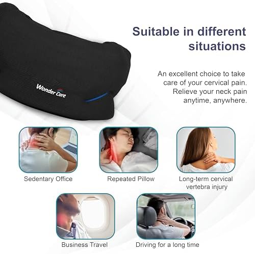 Wonder Care Neck Brace for Sleeping Cervical Collar Relief Neck Pain and Neck Support Soft Foam Wraps Relief of Cervical Spine Pressure for Women & Men (Black, Large, 3.5" Depth)