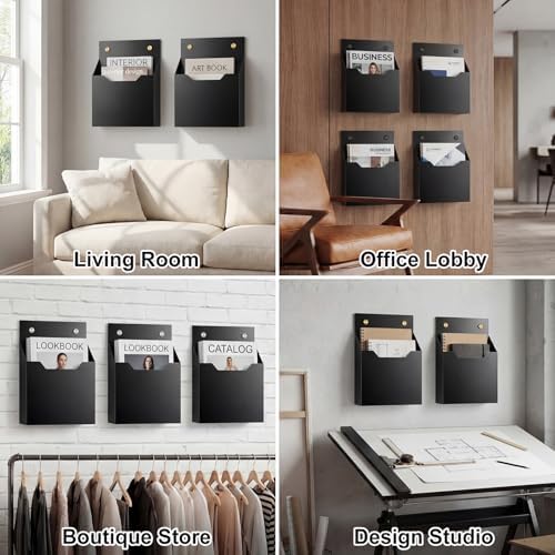 Feifeiya 2 Pcs Black Acrylic File Holder Wall Mount, 12.6"x9.5"x2.4"