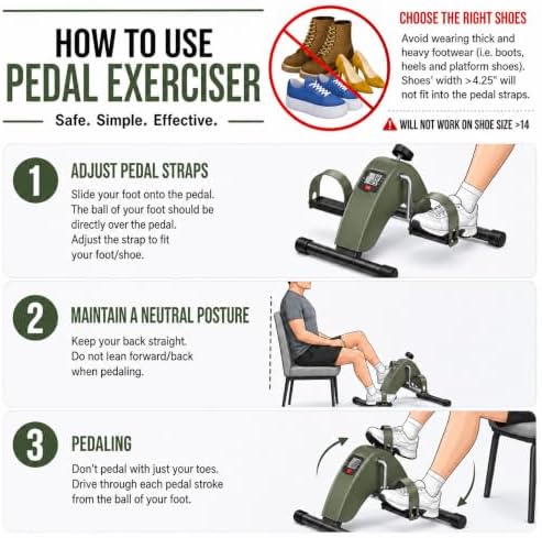 Under Desk Bike Pedal Exerciser, Mini Exercise Bike for Arm and Leg Workout | Adjustable Resistance, LCD Tracking, Secure Foot Straps, Compact Frame for Seated Home or Office Workouts