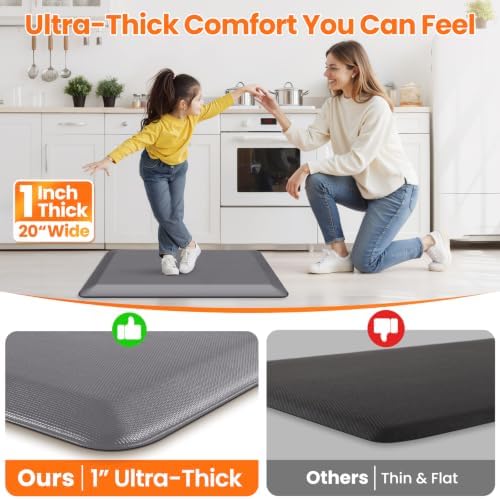 1-Inch Thick Anti-Fatigue Mat for Kitchen and Standing Desk, 20"x32", Grey