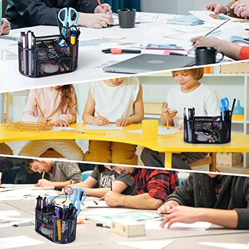 Black Mesh Pen Holder Desk Organizer Cute Office Supplies Pencil and Marker Organizers Oval Desk Caddy with 8 Compartments and 1 Drawer Workspace Accessories for Office School Home