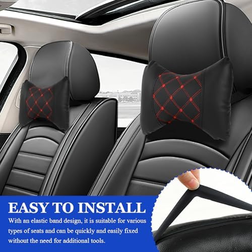 wuyaoyao 2PCS Car Neck Pillow, Soft Breathable Headrest Pillow for Cars, Comfortable Auto Seat Neck Support Pillows, Vehicle Head Rest Cushion for Driving Fatigue Relief, Car Accessories (Black+Red)