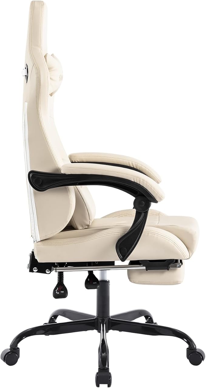 Gaming Chair with Footrest Ergonomic Computer Chair Massage Lumbar Cushion, Racing Video Game Chair Adjustable Rocker Recliner Executive Office Desk Chair Pu Leather for Adults