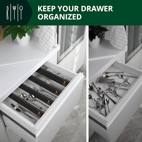 Bamboo Drawer Dividers Organizers, Adjustable Drawer Separator Splitters, 17โ22 Inches Expandable Drawer Divider Organizer for Large Utensils, Kitchen, Bedroom, Dresser & Office Drawers 4-Pack, Black