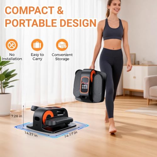 Under Desk Elliptical, Elliptical Leg Exerciser for Seniors, Home Portable Elliptical with Remote Control and 12 Adjustable Speeds, Electric Seated Pedal Exerciser