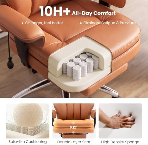 Ergonomic Big and Tall Office Chair with Lumbar Support and Footrest, Brown