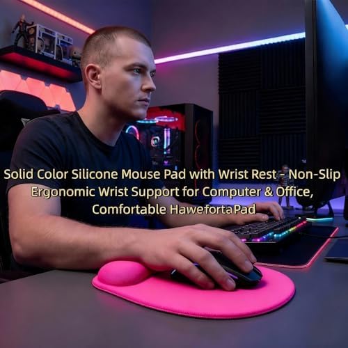 Silicone Wrist Rest Mouse Pad, Ergonomic Memory Foam Cushion, Non-Slip Rubber Base, Surface for Office, Gaming, Home - Comfortable Support to Reduce Wrist Fatigue 1Pcs - Rose