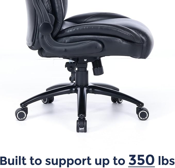 Q-Seat Office Chair with 5-Level Lumbar Adjustment | Recline & Relax Function | Heavy Duty Ergonomic Desk High Back Executive Chair | Flip-up Armrest | Adjustable Headrest | Leather Black