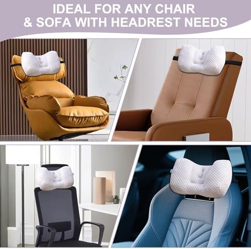 Adjustable Neck Pillow for Recliner, Headrest Pillow for Chair & Couch Support - Ergonomic Design Cushion with 2 Adjustable Strap, Recliner Head Pillow for Office, Home, Traveling (Beige)