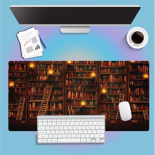 Fantasy Old Bookshelf Large Mouse Pad, Vintage Grand Library Desk Mat