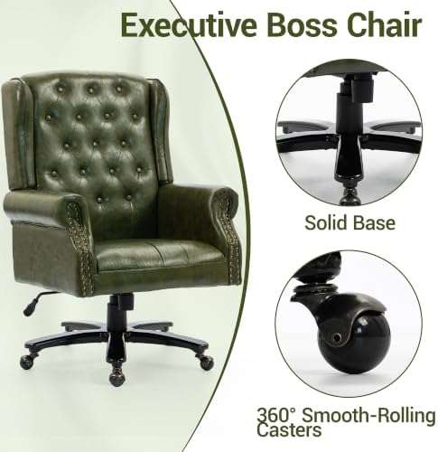 Vintage High Back Wingback Executive Office Chair, Green