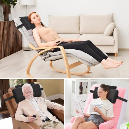 Head Recliner Pillow Adjustable Shredded Memory Foam Headrest Pillow for Recliners,Non-Slip Velvet Cushion for Pain Relief Neck Support Pillow for Travel Home Recliner Sofa Armchair (Black)