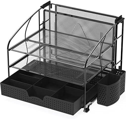 Simple Houseware 3-Tier Desk Organizer with Sliding Drawer, Black