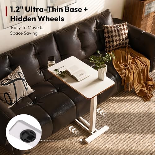 SANODESK 32''Pneumatic Adjustable Overbed Bedside Table with Hidden Casters