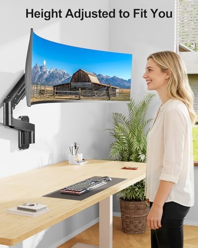 Monitor Wall Mount fits 22"-49" Ultrawide Flat & Curved Screens, Heavy Duty Single Monitor Wall Arm Holds 2.2 to 44 lbs, Full Motion Adjustable Wall Bracket, VESA Mount 75x75mm/100x100mm