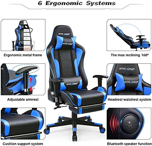 GTPLAYER Gaming Chair with Footrest Speakers Video Game Chair Bluetooth Music Heavy Duty Ergonomic Computer Office Desk Chair