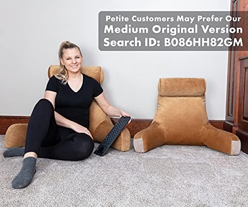 Husband Pillow XXL The Original for Adults - 30" Tall Backrest for Sitting Up in Bed - Firm Support Reading & Bed Rest Pillows for Adults, Neck Roll, Removable Cover - TV - Tan
