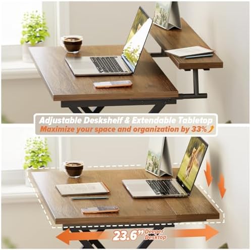 WOHOMO Folding Computer Desk with Monitor Stand, Adjustable Height, Walnut