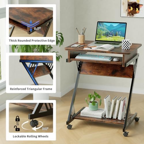 ALISENED Computer Desk for Small Spaces Compact Desk with Keyboard Tray