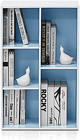 Furinno LUDER Book Shelf, 5-Cube Bookshelf, Reversible Bookcase, 9.4 x 19.5 x 31.5, Easy Assembly, for Living Room, Bedroom, Home Office, White/Light Blue