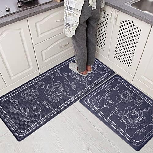 Kitchen Floor Mat Set of 2, Anti Fatigue Kitchen Mat 17"x47"+17"x29"